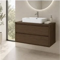 Lomadox Waschtisch VERZUOLO-56-WALNUT, 80 cm breit in Walnuss, wandhängend, grifflos