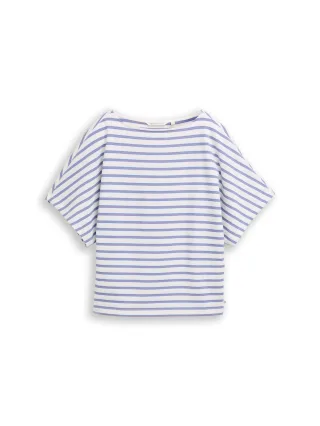 Denim Tom Tailor - Loose Fit T-Shirt mit Streifenmuster white blue coral stripe - Gr. - L