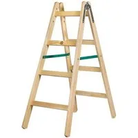 Systafex® Doppelleiter Leiter Doppelstufenleiter Stehleiter Holzleiter 2x 4 Stufen Höhe 1,25m (1-St), Haken und Sicherungsband