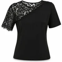 Freeman T. Porter Kurzarmshirt Sirila Lace Kurzarm Bluse - T-Shirt Damen - Spitzenshirt - Kurzarmshir