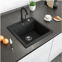 Bergstroem Granitspüle, Schwarz, 49 x 50 cm mit Armatur Schwarz, Rechteckig, 49/50 cm, Spüle mit Armatur, (1 St)