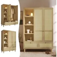 Flieks Kleiderschrank Garderobenschrank 120x50x180cm mit 2 Schubladen und 2 Türen, Rattan