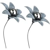 Kobolo Gartenstecker Dekostecker Blume Gray Flower S/2 aus Metall (2 Stück)
