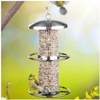 Haushalt International Futterspender Vogelfutterspender Vogel Futterstation Edelstahl 27x14cm, inkl. Stahlseil, Sitzringe, Regengeschützt, Garten, Tiere