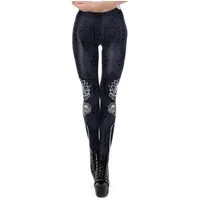 Ocultica Leggings Dunkelblaue Damen Mandala Leggings mit Druck gothic Hose Pants mit Gum