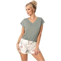 Donna Shorty Michelle (Set, 2 tlg., 2-teilig) Damen Pyjama 2-teilig Shorty Schlafanzug Viskose V-Ausschnitt Sommer