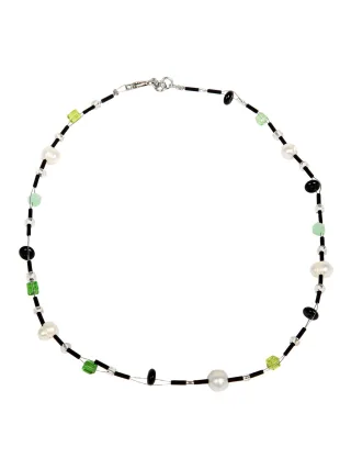 DeMarie Collierkette Edelstahl Perle Onyx Acryl Kristall