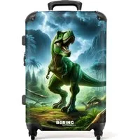 NoBoringSuitcases.com© Kinderkoffer mit leuchtende Räder - Grüner Dinosaurier im Dschungel 67 cm - 72 L, 4 Rollen, Reisekoffer mit Rollen Mittelgroßer für 20kg, Jungenkoffer