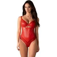 Obsessive Body Aliosa Wetlook Body - rot (1-tlg) Edler Glanz und feine Floral-Spitze