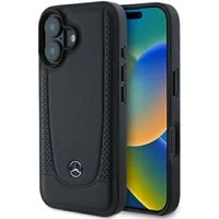 Mercedes Benz Handyhülle iPhone 16 Plus Echtleder schwarz Logo Stern 6,7 Zoll, Kantenschutz
