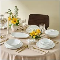 Karaca Geschirr-Set Fine Bone Meridian 55-tlg. Tafelservice 12 Personen– Gold, Fine Bone Porzellan