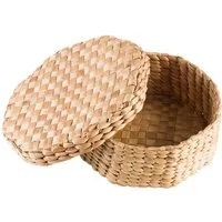 wohnfreuden Aufbewahrungskorb Korb OCTA aus Wasserhyazinthe mit Deckel 28 cm creme eckig