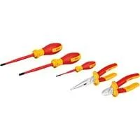 VDE Werkzeug-Set gemischt, 5-teilig rot/gelb, Seitenschneider, Spitzzange, 3 Schraubendreher
