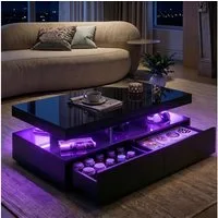 PXloue Couchtisch LED-Couchtisch mit Stauraum und modernem Design (Hochglänzender), Praktischer Tisch mit Schubladen und integrierter Beleuchtung