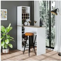 Roomart Bartisch Dublin Hausbar – Stehtisch mit Weinregal & Stauraum, 4 Farben (Bartisch Dublin – Stehtisch mit Weinregal & Stauraum in 4 Farben), •Weiß • Eiche • Weiß-Eiche • Anthrazit-Eiche