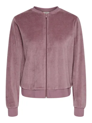 JDY - JDYVIDA L/S VELVET ZIP TOP JRS DIA Rose Brown - Gr. - XS
