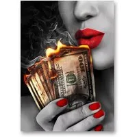 TPFLiving Kunstdruck OHNE RAHMEN, Rote Lippen - Elegante Frauen Motive - (Leinwandbild XXL), Farben: Farben: Schwarz und rot - Größe: 40x60cm