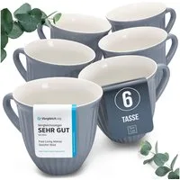 PURE LIVING INTERIOR DESIGN Geschirr-Set Pure Living Becher 6er 460ml »Hygge«, Steingut Graublau, 6 Personen, Steingut, Skandinavisches Design mit Riffelstruktur, Harmonische Farbgebung, Ma…