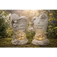 Mel-O-Design Grabkerze Ewiger Trost Grabherz Engel Gedenkfigur mit Solarlicht 2er Set (2-tlg)