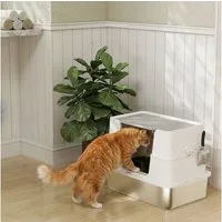 PawHut Katzentoilette Katzenklo Edelstahl mit Deckel XL, für große Katzen bis zu 15 kg, 60,2 x 40,2 x 44,5 cm Hellgrau