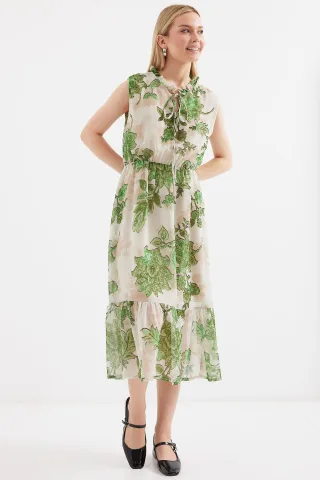 Midi-Kleid mit Schleifen-Detail