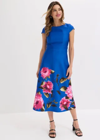 bonprix Midikleid, blau, Gr.46, Midikleid aus glänzender Scuba-Qualität mit Taillen-Einsatz und Kappen-Ärmel