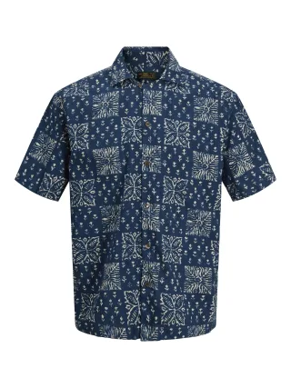 JACK&JONES - JPRBLULYON PRINT DOBBY S/S SHIRT SN Sky Captain - Gr. - XXL
