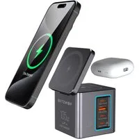 BLiTZWOLF 105 W 6-in-1 Kabelloses Ladegerät GaN Induktions-Ladegerät Ladestation (1-tlg., Schnellladegerät mit LED-Licht für Smartphone, Tablet &Laptop, AirPods)