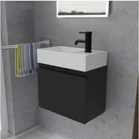 Alpenberger Badmöbel-Set - Waschbecken mit Unterschrank - Badschrank Komplett Vormontiert, (2-tlg., Vormontierter Hängeschrank mit Aufsatzwaschbecken), Waschtischunterschrank Schwarz mit Softclose
