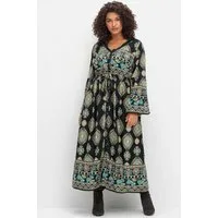 sheego by Joe Browns Etuikleid Maxikleid Langarm im Boho-Stil, mit Trompetenärmeln