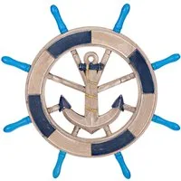 BIRENDY Dekoobjekt Steuerrad 17 aus Holz Nautik Optik Schiffsrad 45cm Anker Boot