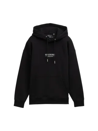 Denim Tom Tailor - Relaxed Hoodie Sweatshirt mit Logo-Print black - Gr. - L