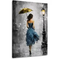 Artedinoi Leinwandbild Frau im blauen Kleid Wandbild Leinwandbild Kunstdruck XL Wanddeko