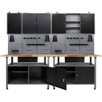ONDIS24 Werkstatt-Set, 2x Werkbank, 2x Werkstattschrank, 2x Lochwand