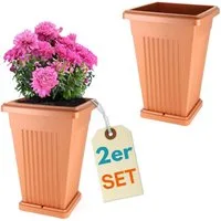 GarPet Pflanzkübel 2er Set Pflanz Kübel Pyramide Groß Blumen Untersetzer 50 Terrakotta