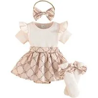 Gluckids Strampler Baby Mädchen Sommer-Set, Party Outfits, Kurzarm Stramplerkleid Set (Set, 3-tlg) Süßes Mädchen Kleidung für Geburtstage & Fotoshootings &Familienfeste