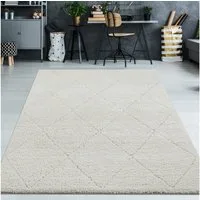 TeppichHome24 Teppich Hochflor Teppich creme mit Rautenmuster modern weich, rechteckig