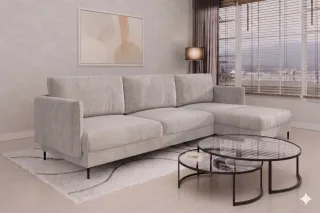 Ecksofa Designersofa HELMER MAX Stoff Vibe Grau Ottomane Rechts