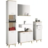 VCM Badmöbel-Set 4-tlg. Komplett Badmöbel Badschrank Set Landos l, (Komplett-Set, 4-St., 1x Spiegel 1x Midischrank 1x Unterschrank 1x Hochschrank), VCM Badmöbel Set Landos 181x124x28 cm Holzwerkstoff