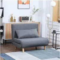 HOMCOM Sessel Rückenlehne Liege, Leinenimitat Kautschukholz, Grau, 94x78x80 cm (2-Sitzer Sofa, 1-St., Einzelschlafsofa), mit Bettfunktion