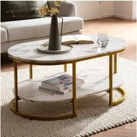 FINEBUY Couchtisch FB59209 Sofatisch 100 cm Marmor Optik Wohnzimmertisch Tisch Ablage (Wohnzimmertisch, Kaffeetisch mit Stauraum), 100x60x45cm, Sofatisch Marmor Optik Weiß Modern