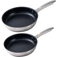 SUNCOK Pfannen-Set Induktion, Bratpfannenset, Edelstahl 18/10 (Set, 2-tlg., je 1x Pfanne 24 cm, 2,2 l, 28 cm, 3,4 l), Induktionspfanne, Antihaftbeschichtung, Leichte Reinigung