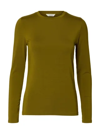 selected women - SLWMANJA LS O-NECK NOOS Fir Green - Gr. - M