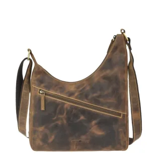 Umhängetasche viele Reißverschlussfächer Leder antikbraun 31x36cm | Greenburry Schultertasche Handtasche Damen für Alltag und Freizeit im Vintage-Stil