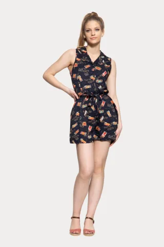 Queen Kerosin Damen 50s Style Jumpsuit navy