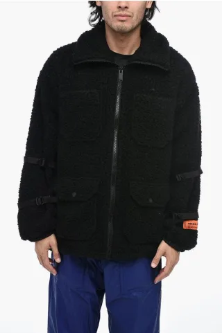 POLAR FLEECE-Jacke mit Logo und Schnallendetail in Schwarz