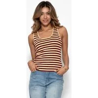SASSYCLASSY T-Shirt Gestreiftes ärmelloses Top Damen Sommer Basic Tanktop mit Streifen mit Rundhalsausschnitt Weiß Rosa Braun Gelb