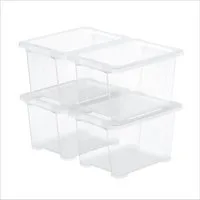 ROTHO Aufbewahrungsbox 4er-Set CORE BASIC 15L stapelbar transparente Box mit Deckel (Sichtboxen-Set, 4er-Set), Lagerbox ideal für Spielzeug, Bastelmaterial und Dokumente