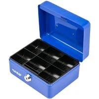 HMF Geldkassette Abschließbare Bargeldkasse mit Münzeinsatz, Geldkasse mit 6 Münzfächern 15 x 12 x 8 cm Blau