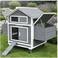 Mucola Hühnerstall Hühnervoliere inkl. 2 Nestboxen Hühnerhaus Holz Geflügelstall, Rollbar, 4 Nistplätzen, Holzrampe, 2 Sitzstangen